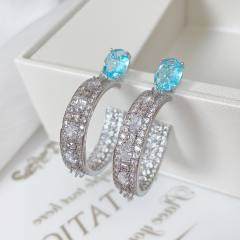 Luxury pave setting cubic zircon open hoop copper earrings