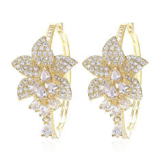 Luxury pave setting cubic zircon flower hoop copper earrings
