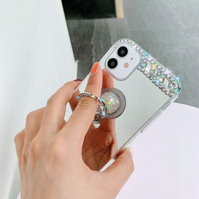 Luxury rhinestone diamond phone case with phone ring