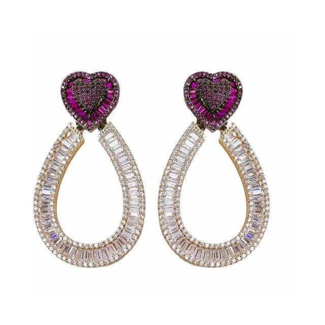 Delicate romantic heart full cubic zircon drop earrings