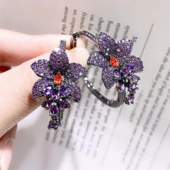 Luxury pave setting cubic zircon flower hoop copper earrings
