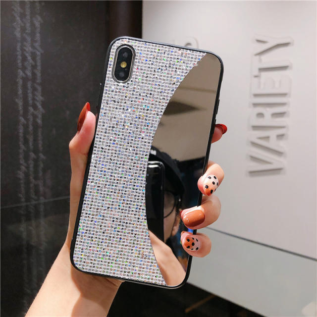 Color diamond makeup mirror phone case
