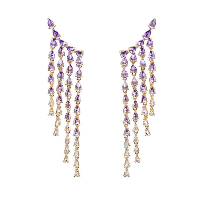 Elegant color cubic zircon statement tassel earrings for women