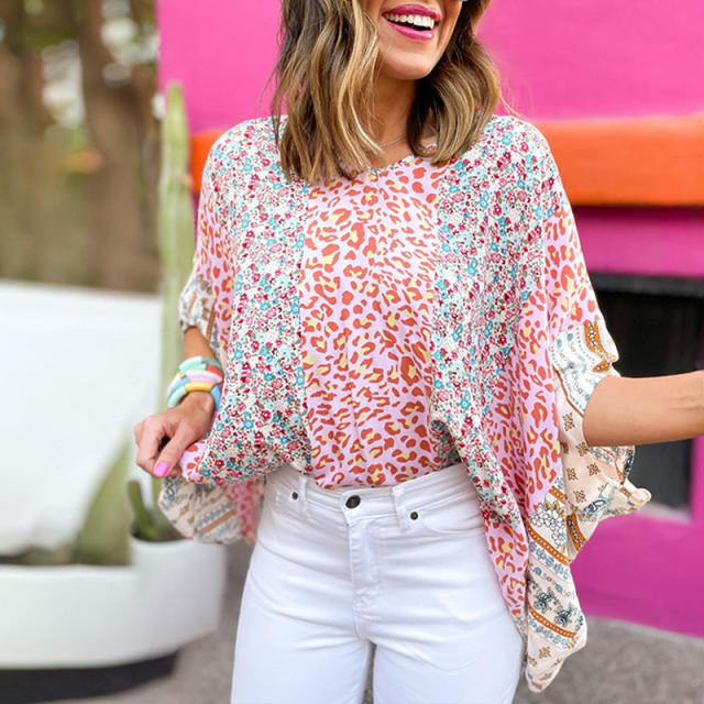 Summer floral v neck loose women t shirt