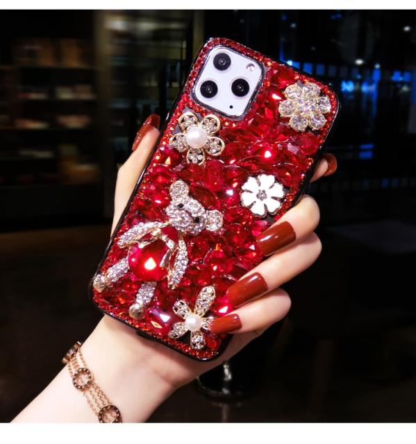 Luxury color rhinestone pave setting diamond bear phone case