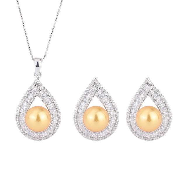 Chic drop pendant pearl necklace set