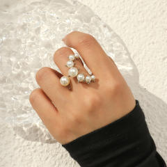 Elegant creative faux pearl bead alloy rings
