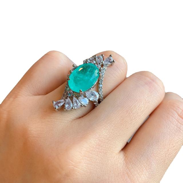 Elegant emerald statement copper rings