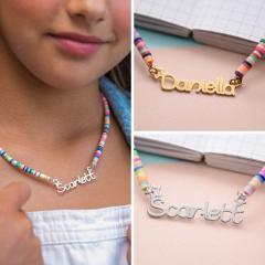 Custom stainless steel name color clay bead necklace