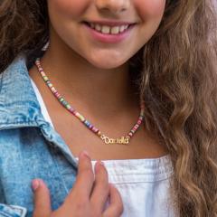 Custom stainless steel name color clay bead necklace