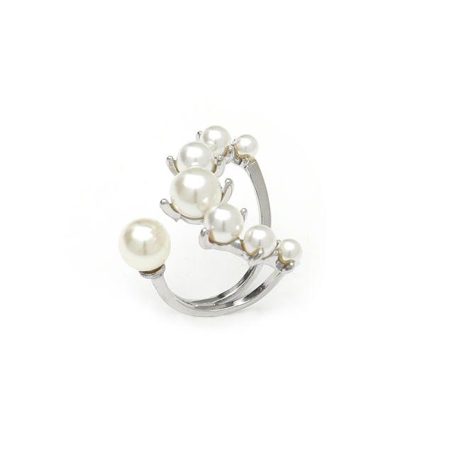 Elegant creative faux pearl bead alloy rings