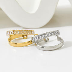 Elegant cubic zircon geometric open hoop stainless steel earrings