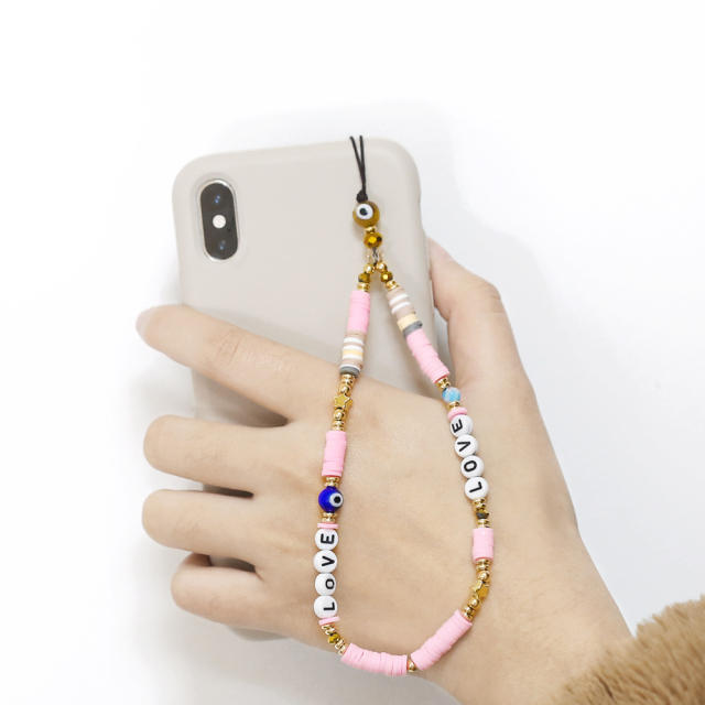 Boho colorful clay bead letter phone strap