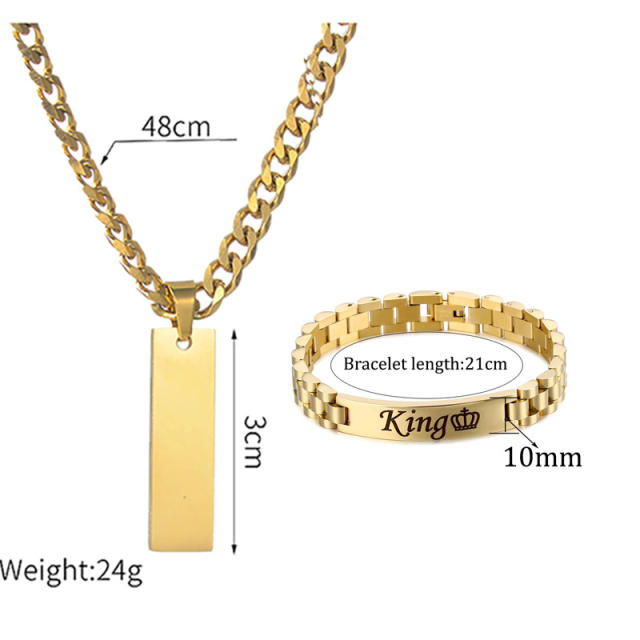 Personality engrave letter bar pendant stainless steel necklace for men