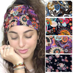 Boho floral pattern elastic sport headband