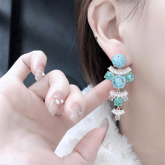 Elegant light blue cubic zircon copper dangle earrings