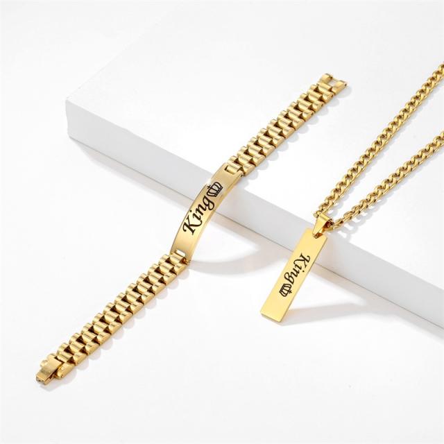 Personality engrave letter bar pendant stainless steel necklace for men