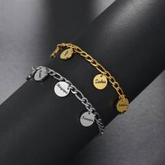 DIY round piece charm engrave letter stainless steel bracelet