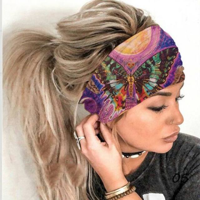 Colorful butterfly printing wide elastic headband
