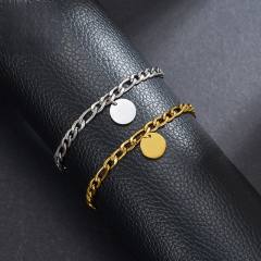 DIY round piece charm engrave letter stainless steel bracelet