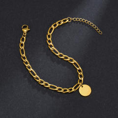 DIY round piece charm engrave letter stainless steel bracelet