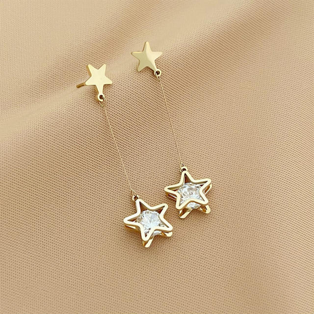 Delicate geometric cubic zircon star stainless steel earrings