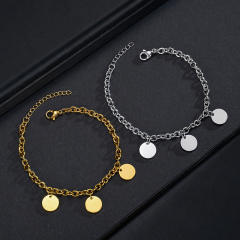 DIY round piece charm engrave letter stainless steel bracelet