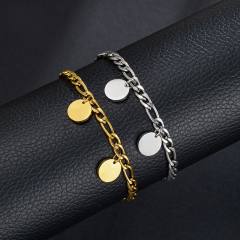 DIY round piece charm engrave letter stainless steel bracelet