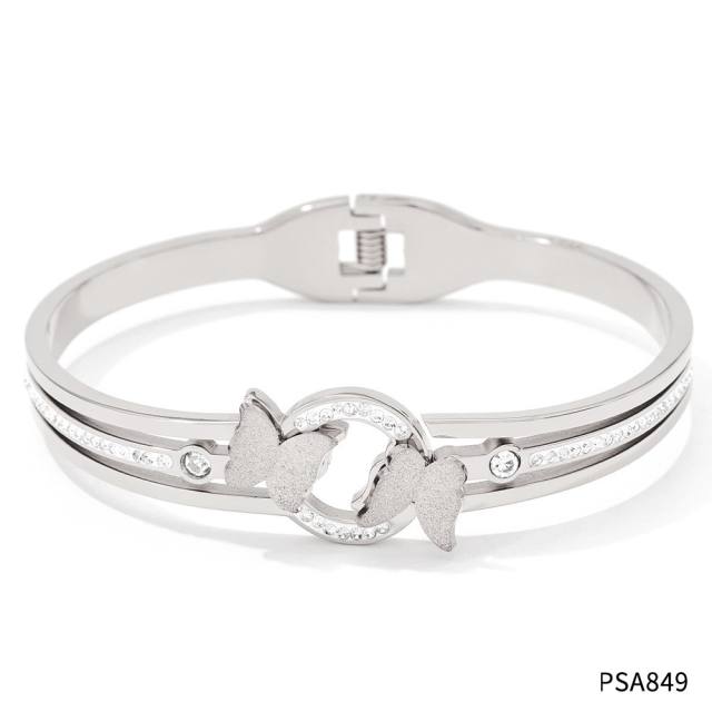 Delicate frost butterfly stainless steel bangle