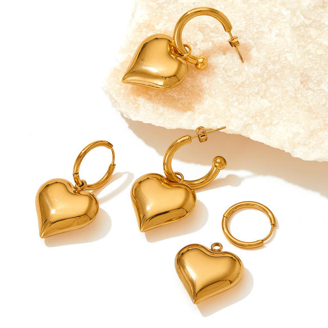 Occident fashion chunky heart stainless steel earrings