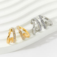 Elegant cubic zircon geometric open hoop stainless steel earrings