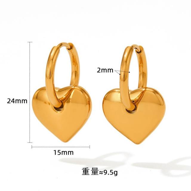 Chunky heart stainless steel huggie earrings