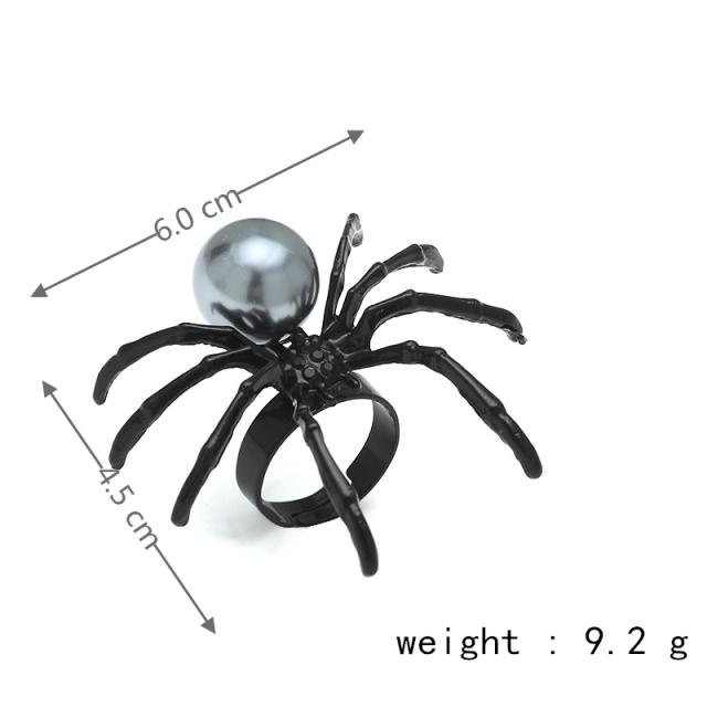 Pesonality punk trend black pearl spider adjustable rings