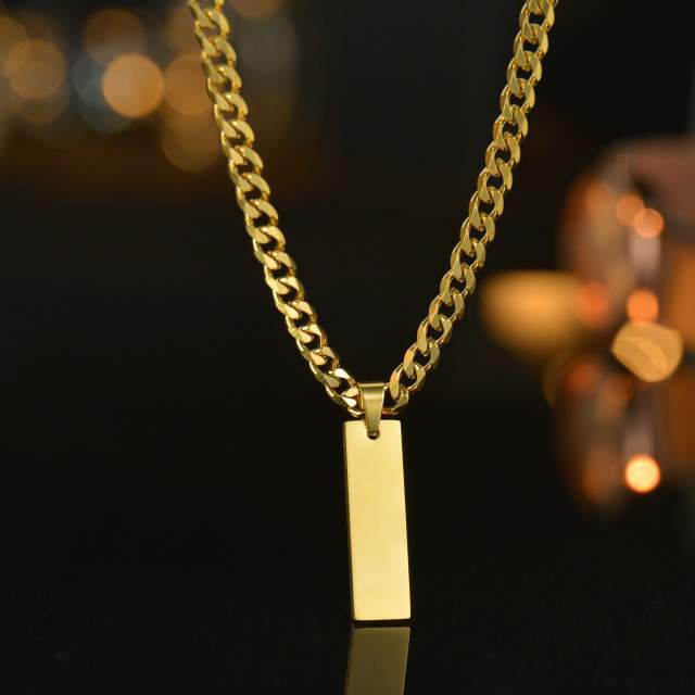 Personality engrave letter bar pendant stainless steel necklace for men