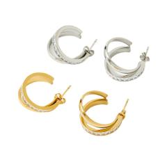 Elegant cubic zircon geometric open hoop stainless steel earrings