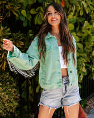 Spring fashion light green color tassel denim jacket for men