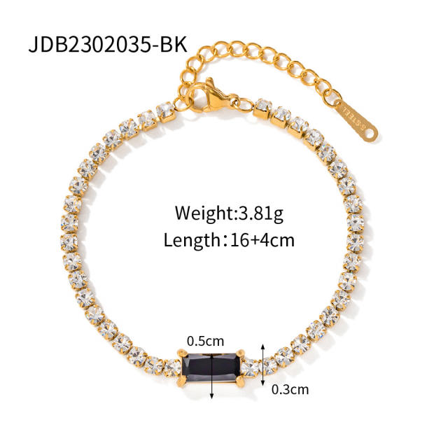 18KG color cubic zircon tennis chain stainless steel bracelet