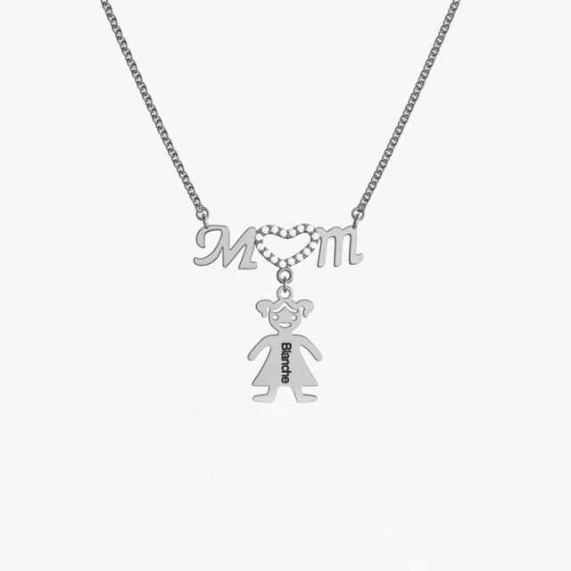 Sweet boy and girl pendant mom letter stainless steel custom necklace