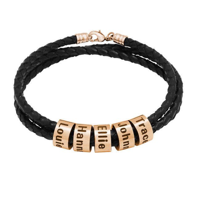Braid leather cord bracelet with stainless steel bead custom bracelet for men