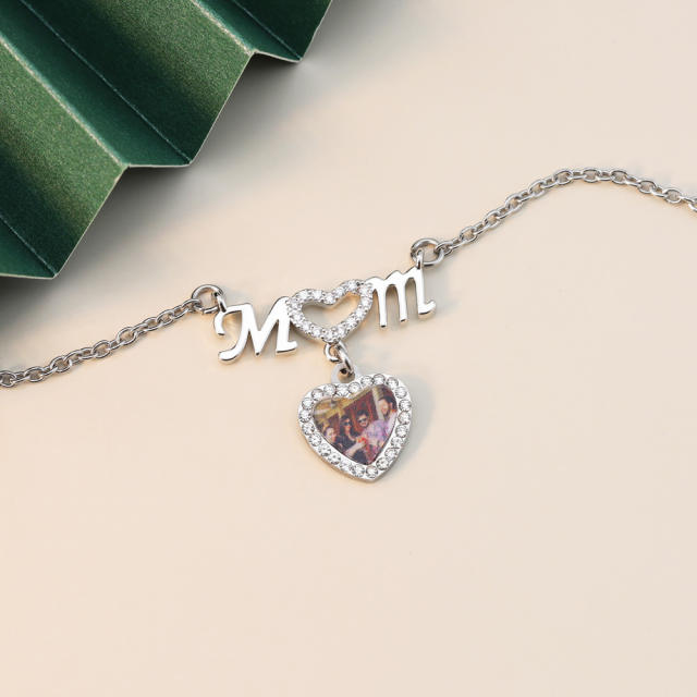 Diamond mom letter color printing picture custom necklace