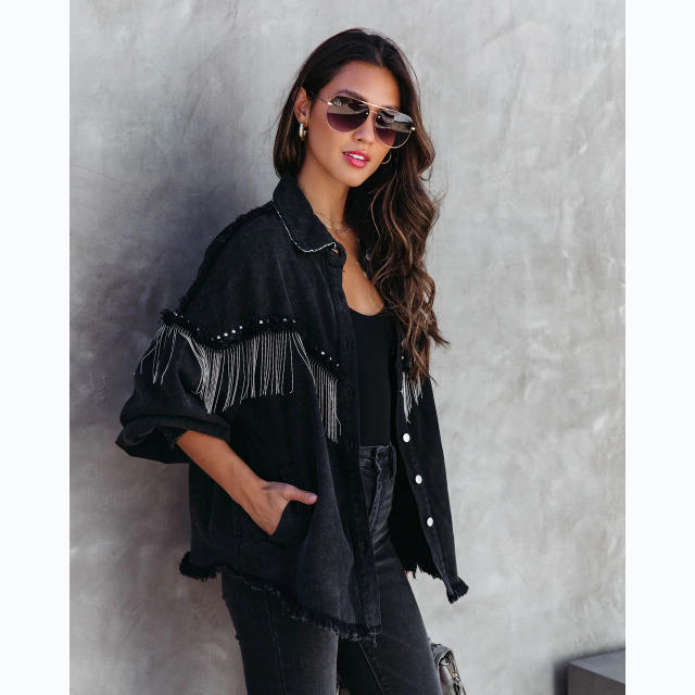 INS personality tassel denim jacket for women