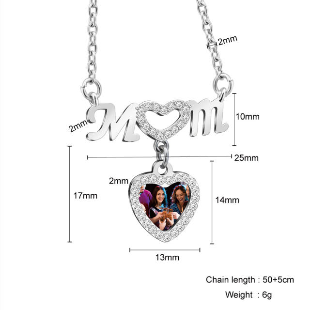 Diamond mom letter color printing picture custom necklace