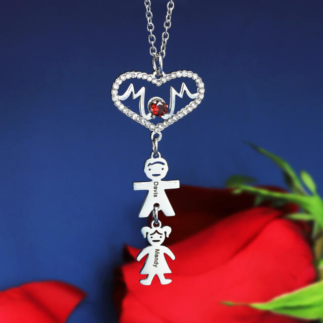 Diamond heart mom letter boy and girl pendant custom stainless steel necklace