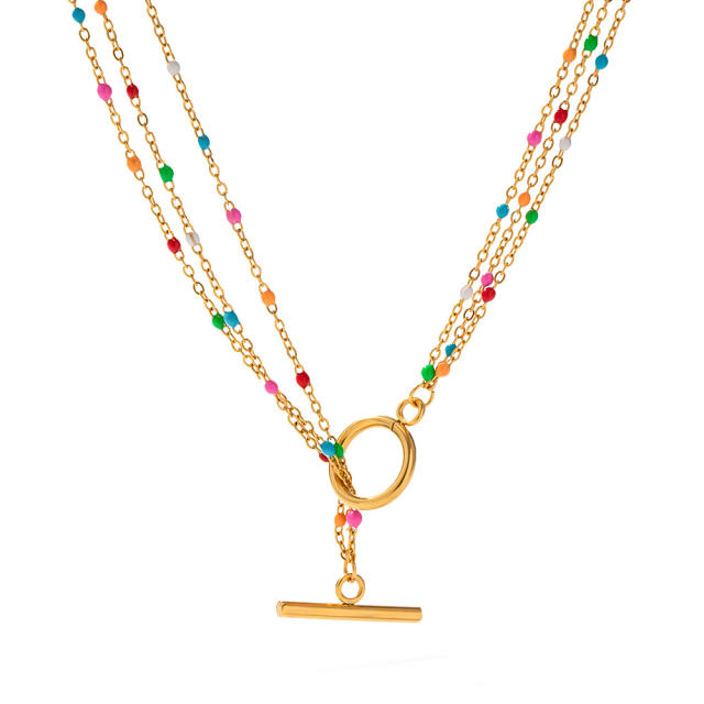Boho 18KG color enamel bead stainless steel chain necklace bracelet