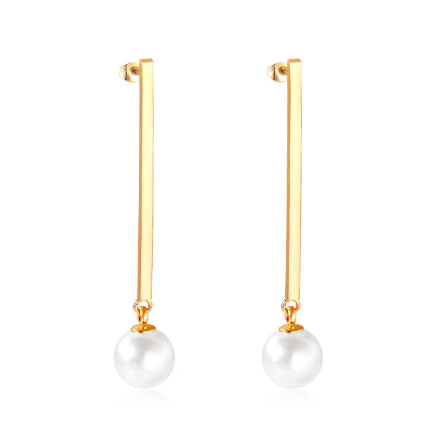 Elegant pearl bead stainless steel dangle earrings