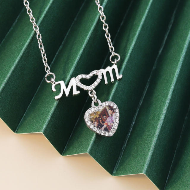 Diamond mom letter color printing picture custom necklace