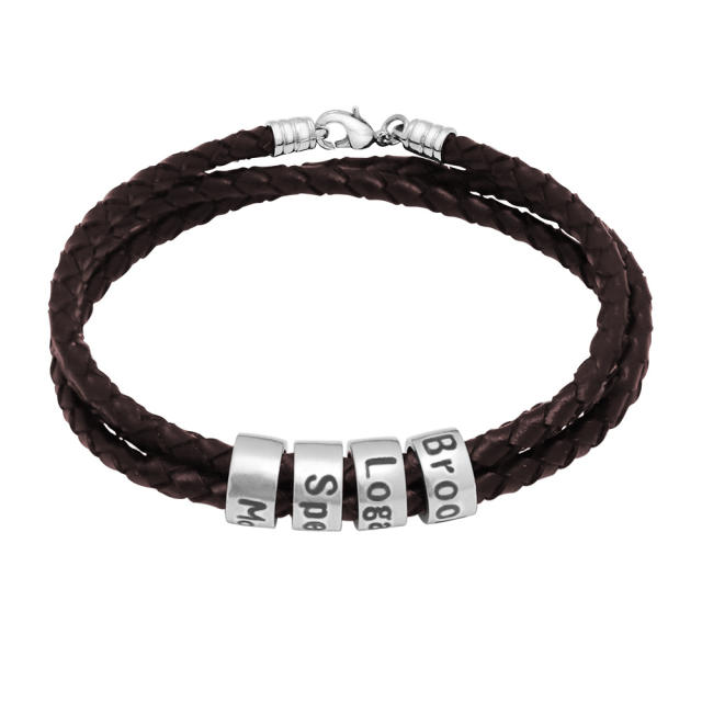 Braid leather cord bracelet with stainless steel bead custom bracelet for men