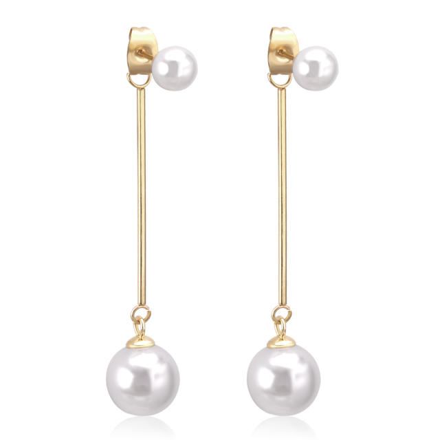 Elegant pearl bead stainless steel dangle earrings