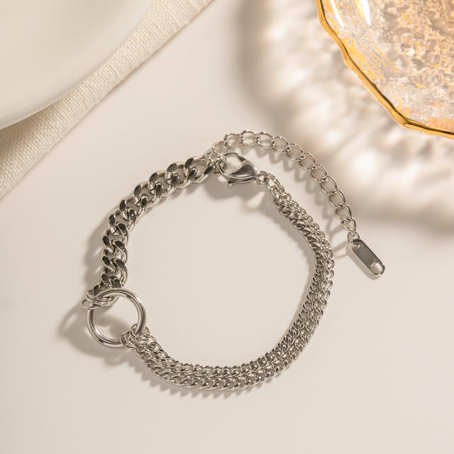 Silver color circle stainless steel chain bracelet