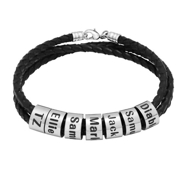 Braid leather cord bracelet with stainless steel bead custom bracelet for men